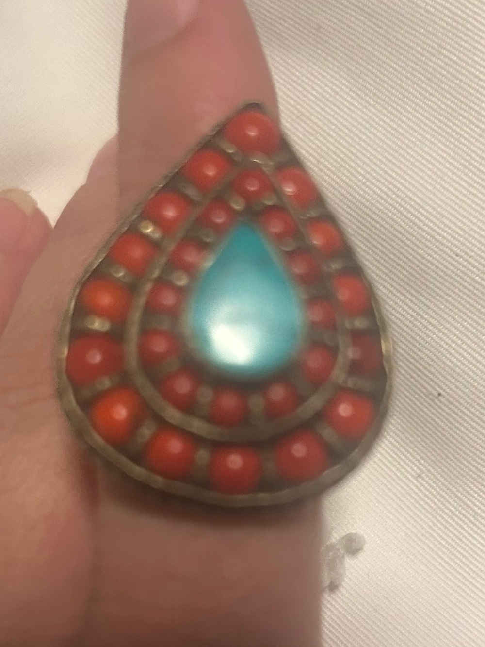 Teardrop Turquoise & Coral Statement Ring - Women Jewelry